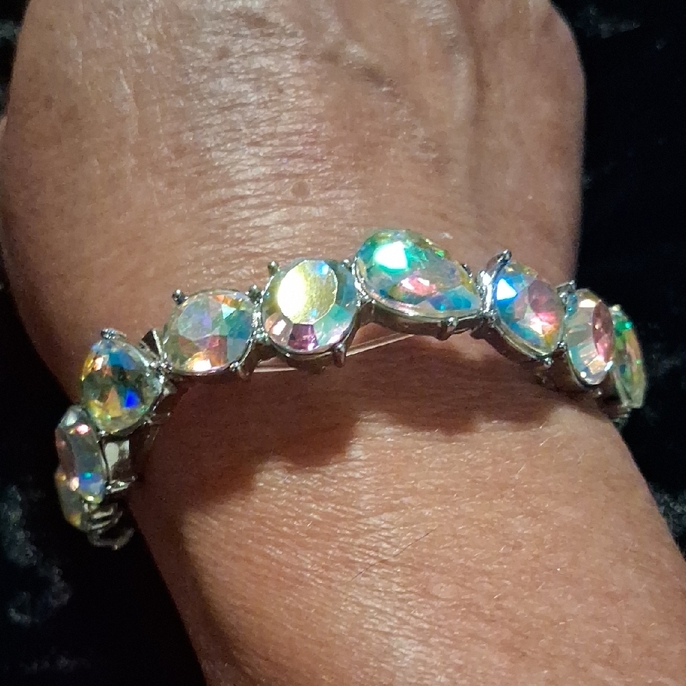 Silver and White Iridescent Stone Bracelet